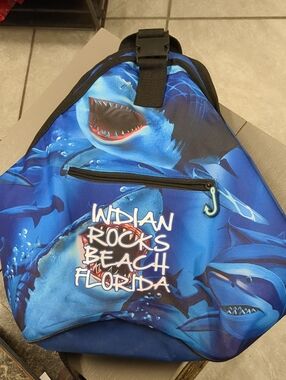 Kids Blue Shark Swim Backpack with Indian Rocks Beach Florida Print